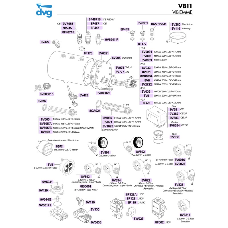 MANOMETER 016 BAR G1/8 WITH CAPILLARY VBM EVOLUTION Spare parts