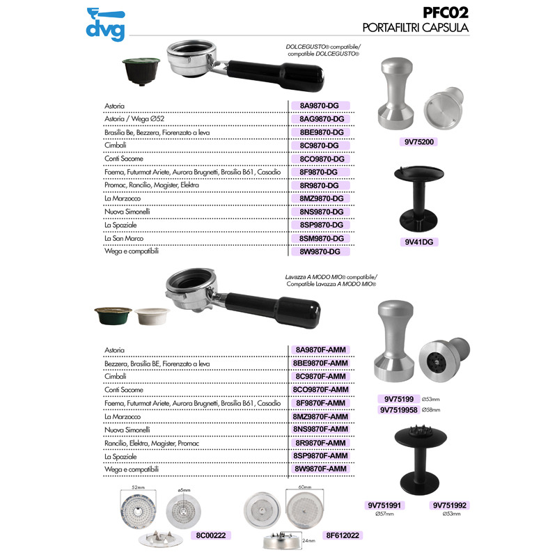 COMPATIBLE DOLCE GUSTO® CAPSULE PORTAFILTER MOD. WEGA Spare parts