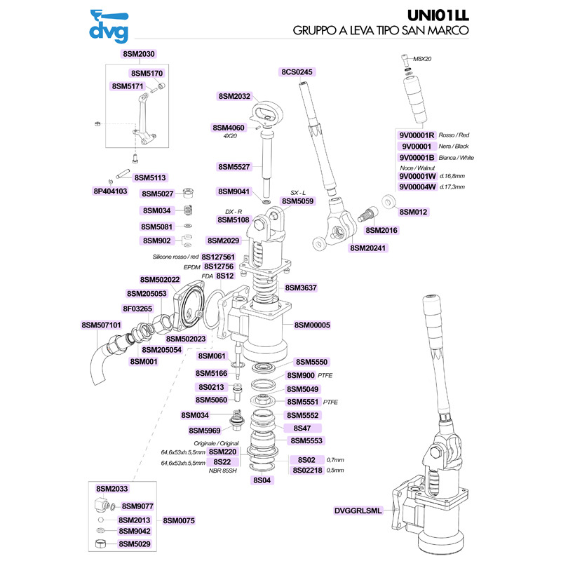 SAN MARCO LEVER GROUP EYELET Spare parts coffee machines and